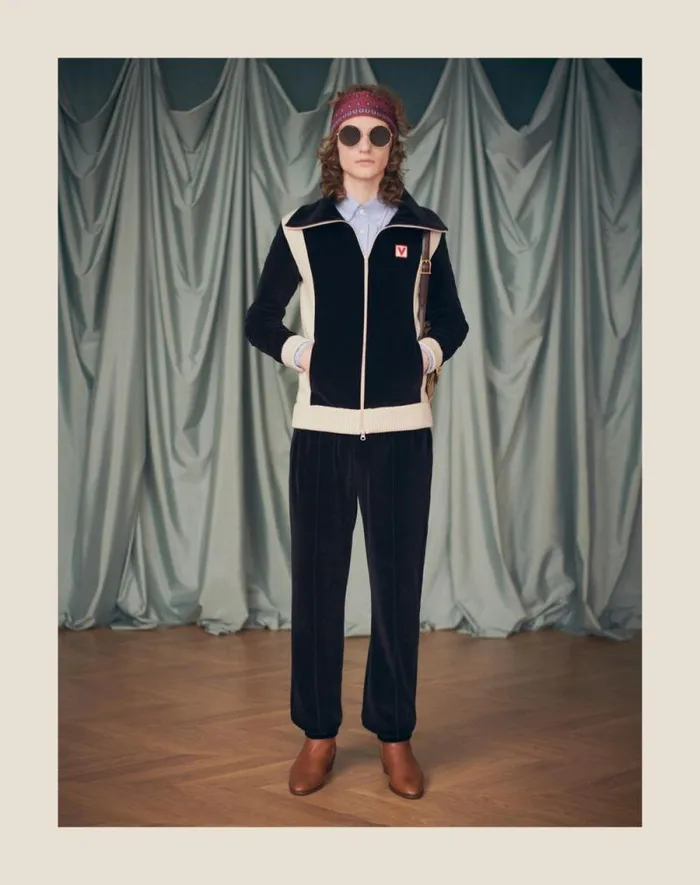Valentino Activewear Man Chenille Jogging Pants With Chez Valentino Patch For Man In Black Black Valentino Activewear Man Chenille Jogging Pants With Chez Valentino Patch For Man In Black Black