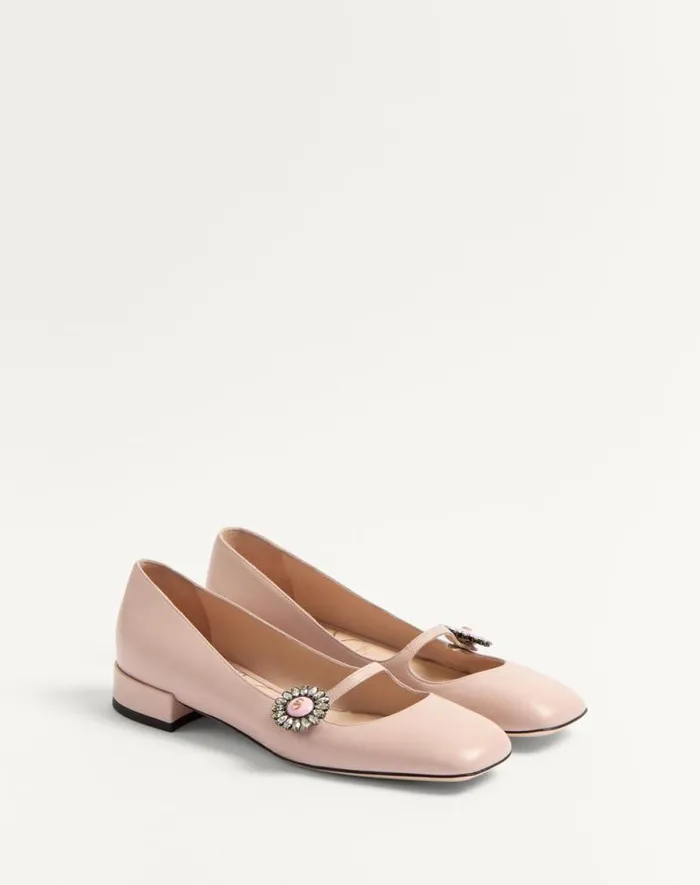 Valentino Ballerinas Woman Maryjane Preshoes Ballerina In Kidskin With Jewel Button 20mm For Woman In Water Rosecrystalpink Water Rosecrystalpink Valentino Ballerinas Woman Maryjane Preshoes Ballerina In Kidskin With Jewel Button 20mm For Woman In Water Rosecrystalpink Water Rosecrystalpink