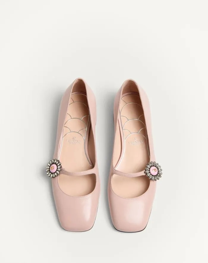 Valentino Ballerinas Woman Maryjane Preshoes Ballerina In Kidskin With Jewel Button 20mm For Woman In Water Rosecrystalpink Water Rosecrystalpink Valentino Ballerinas Woman Maryjane Preshoes Ballerina In Kidskin With Jewel Button 20mm For Woman In Water Rosecrystalpink Water Rosecrystalpink