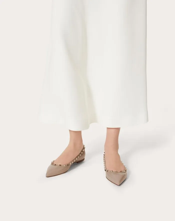 Valentino Ballerinas Woman Patent Rockstud Ballet Flat For Woman In Ivorypoudre Ivorypoudre