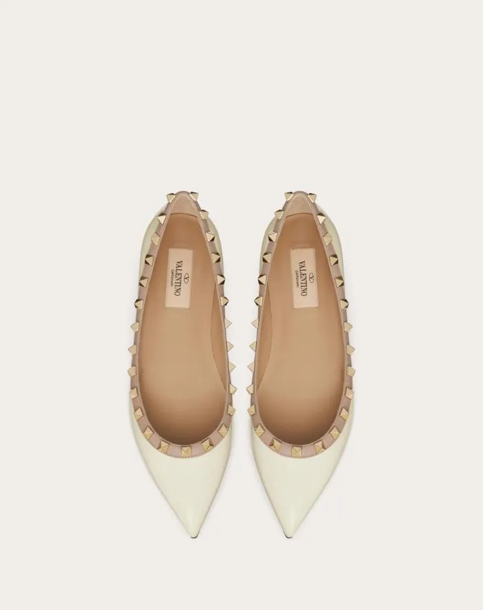 Valentino Ballerinas Woman Patent Rockstud Ballet Flat For Woman In Ivorypoudre Ivorypoudre