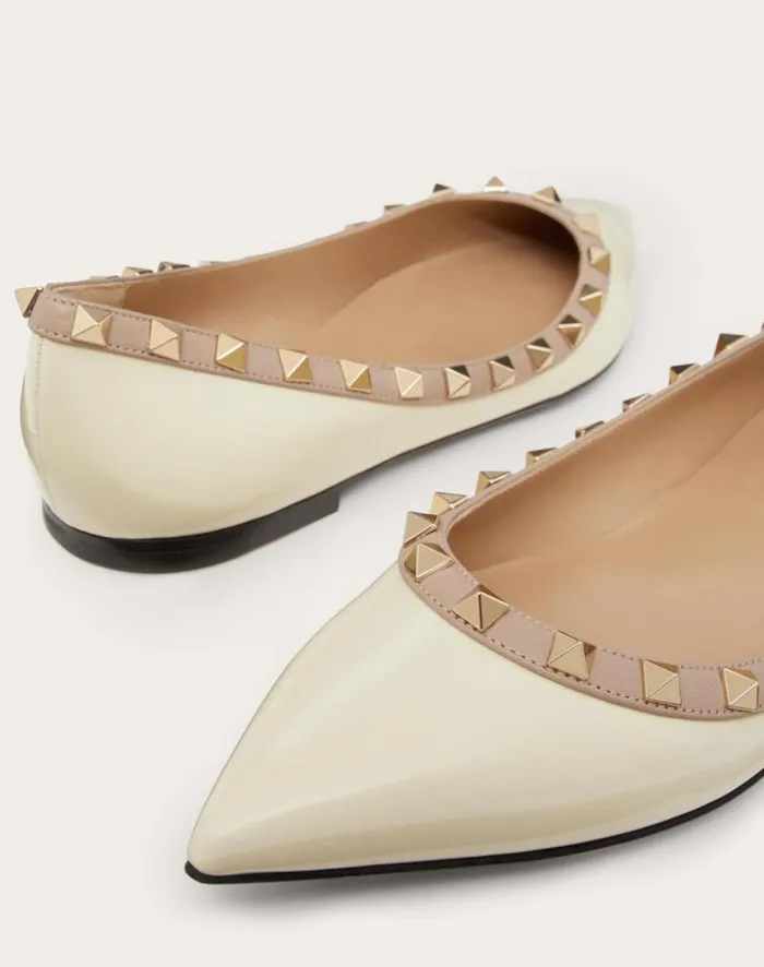 Valentino Ballerinas Woman Patent Rockstud Ballet Flat For Woman In Ivorypoudre Ivorypoudre