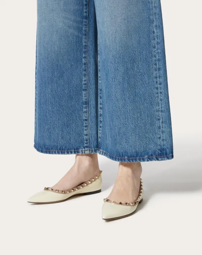 Valentino Ballerinas Woman Patent Rockstud Ballet Flat For Woman In Ivorypoudre Ivorypoudre