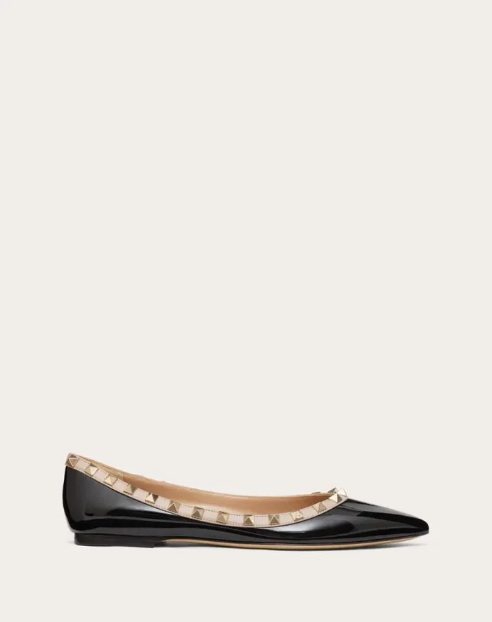 Valentino Ballerinas Woman Patent Rockstud Ballet Flat For Woman In Ivorypoudre Ivorypoudre
