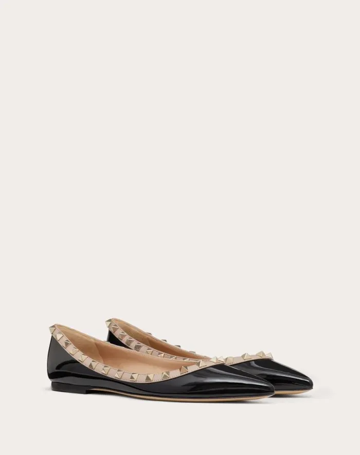 Valentino Ballerinas Woman Patent Rockstud Ballet Flat For Woman In Ivorypoudre Ivorypoudre