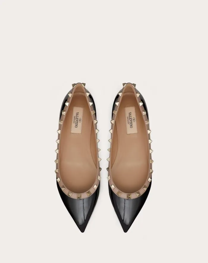 Valentino Ballerinas Woman Patent Rockstud Ballet Flat For Woman In Ivorypoudre Ivorypoudre