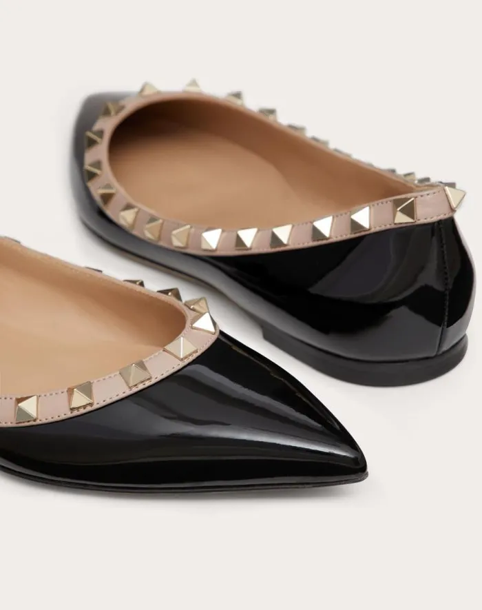 Valentino Ballerinas Woman Patent Rockstud Ballet Flat For Woman In Ivorypoudre Ivorypoudre