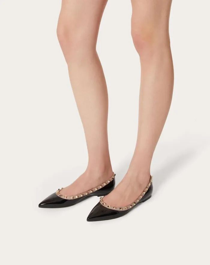Valentino Ballerinas Woman Patent Rockstud Ballet Flat For Woman In Ivorypoudre Ivorypoudre