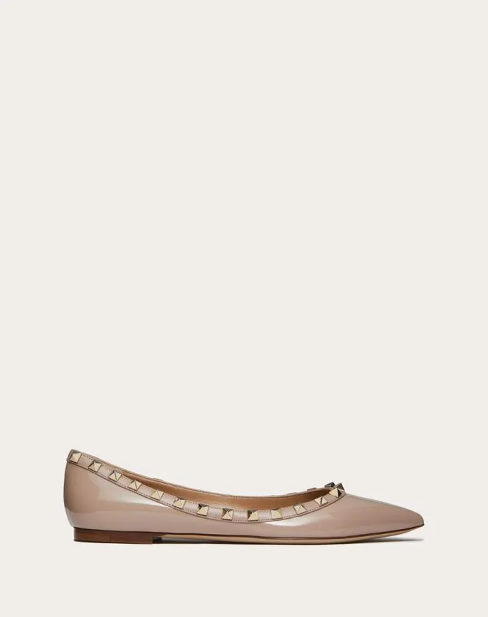Valentino Ballerinas Woman Patent Rockstud Ballet Flat For Woman In Ivorypoudre Ivorypoudre