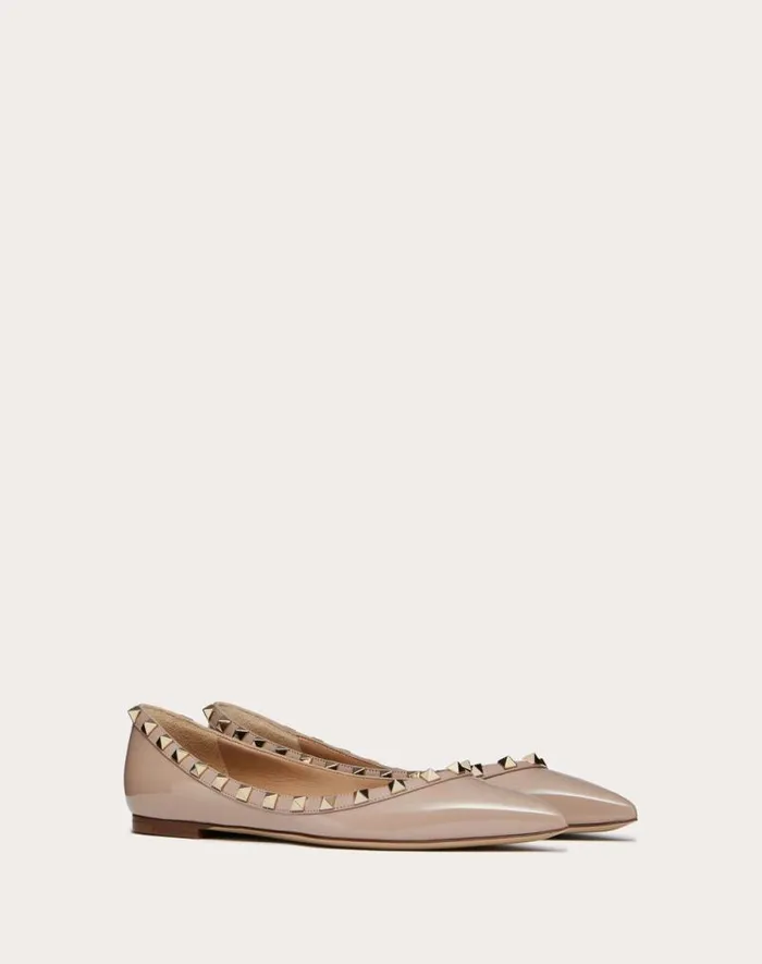 Valentino Ballerinas Woman Patent Rockstud Ballet Flat For Woman In Ivorypoudre Ivorypoudre