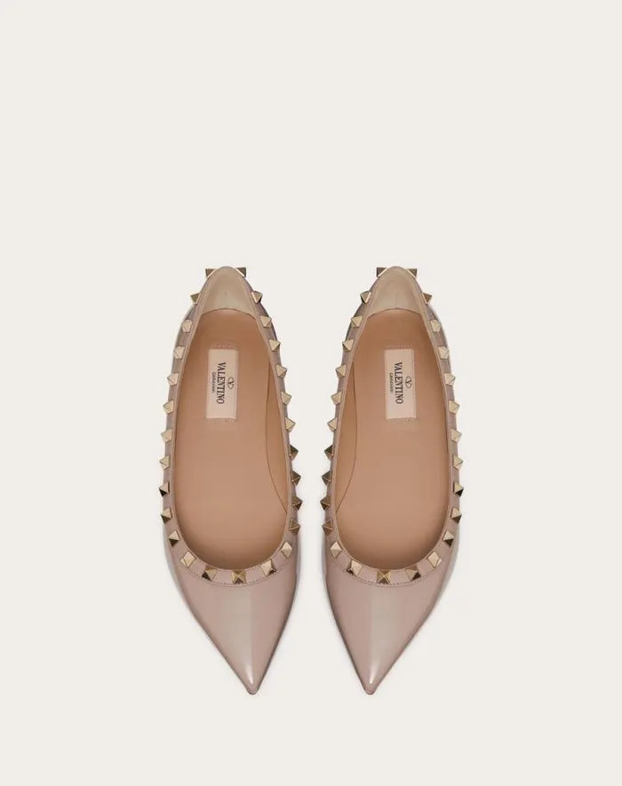 Valentino Ballerinas Woman Patent Rockstud Ballet Flat For Woman In Ivorypoudre Ivorypoudre