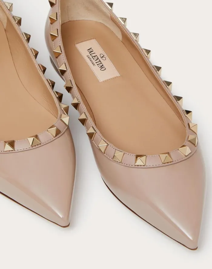Valentino Ballerinas Woman Patent Rockstud Ballet Flat For Woman In Ivorypoudre Ivorypoudre