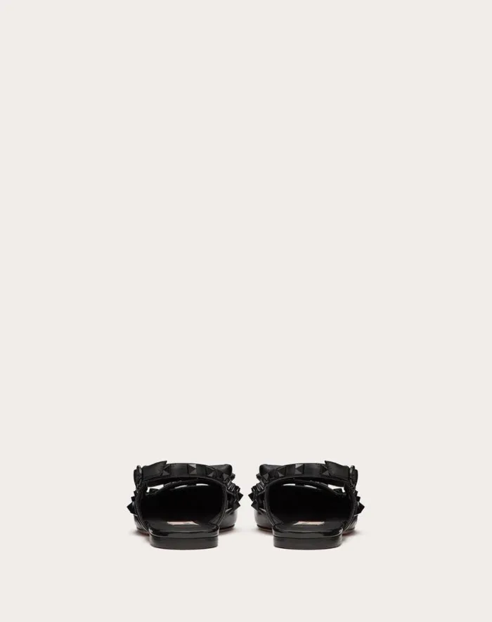 Valentino Ballerinas Woman Rockstud Bow Slingback Ballerina In Patent Leather With Toneontone Studs For Woman In Black Black