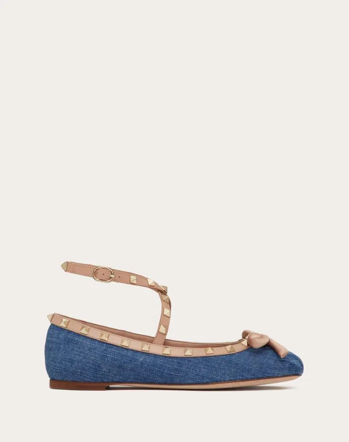 Valentino Ballerinas Woman Rockstud Denim Ballerinas For Woman In Rose Cannelle Rose Cannelle Valentino Ballerinas Woman Rockstud Denim Ballerinas For Woman In Rose Cannelle Rose Cannelle
