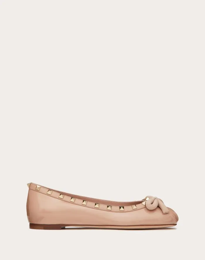 Valentino Ballerinas Woman Rockstud Patent Leather Ballerina For Woman In Black Black Valentino Ballerinas Woman Rockstud Patent Leather Ballerina For Woman In Black Black