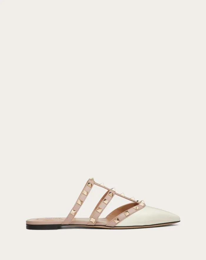 Valentino Ballerinas Woman Rockstud Patentleather Mule For Woman In Ivorypoudre Ivorypoudre Valentino Ballerinas Woman Rockstud Patentleather Mule For Woman In Ivorypoudre Ivorypoudre
