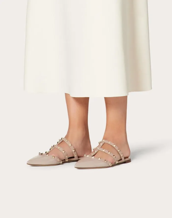 Valentino Ballerinas Woman Rockstud Patentleather Mule For Woman In Ivorypoudre Ivorypoudre