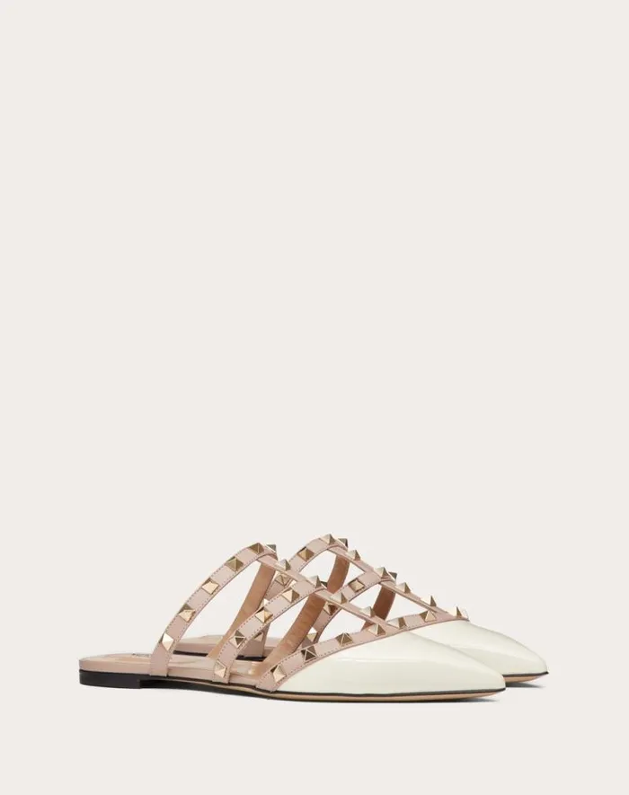 Valentino Ballerinas Woman Rockstud Patentleather Mule For Woman In Ivorypoudre Ivorypoudre