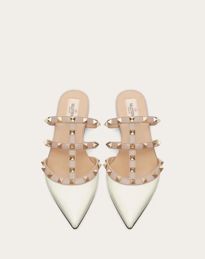 Valentino Ballerinas Woman Rockstud Patentleather Mule For Woman In Ivorypoudre Ivorypoudre
