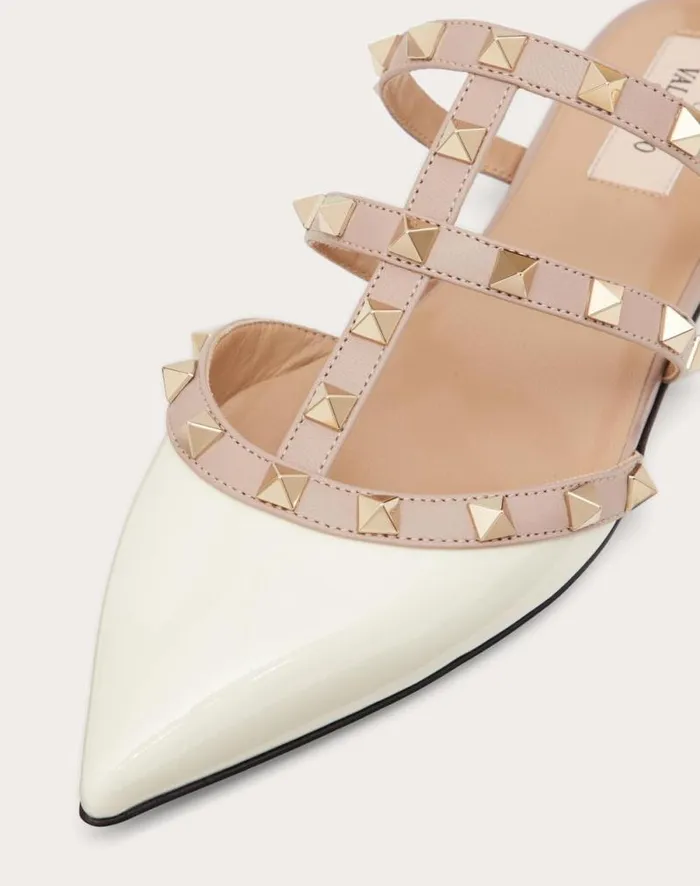 Valentino Ballerinas Woman Rockstud Patentleather Mule For Woman In Ivorypoudre Ivorypoudre