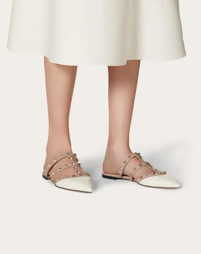 Valentino Ballerinas Woman Rockstud Patentleather Mule For Woman In Ivorypoudre Ivorypoudre