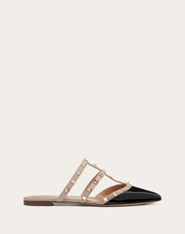 Valentino Ballerinas Woman Rockstud Patentleather Mule For Woman In Ivorypoudre Ivorypoudre