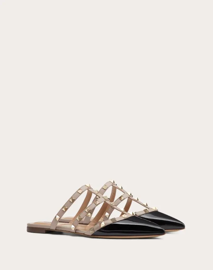 Valentino Ballerinas Woman Rockstud Patentleather Mule For Woman In Ivorypoudre Ivorypoudre