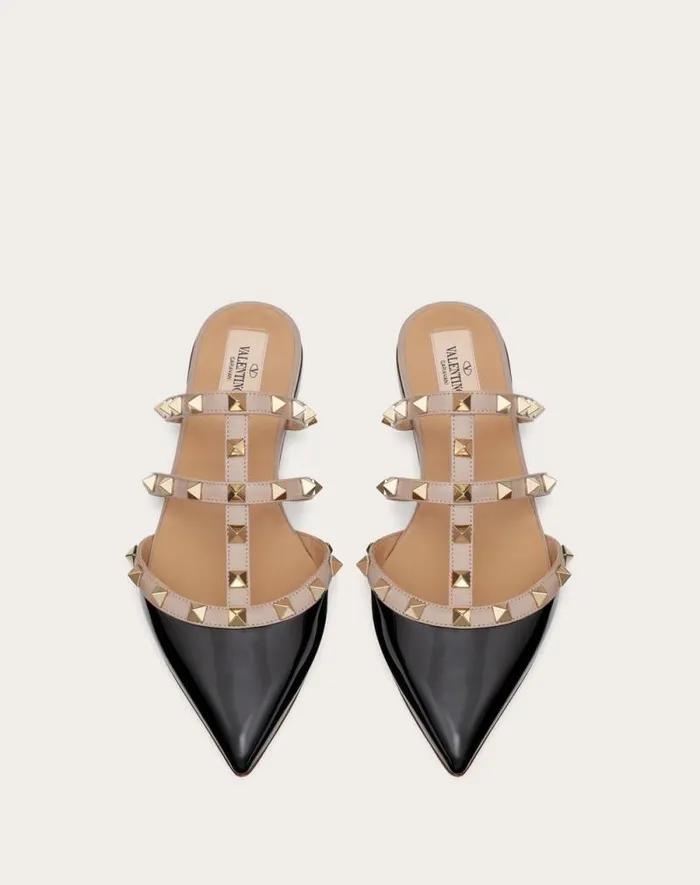 Valentino Ballerinas Woman Rockstud Patentleather Mule For Woman In Ivorypoudre Ivorypoudre