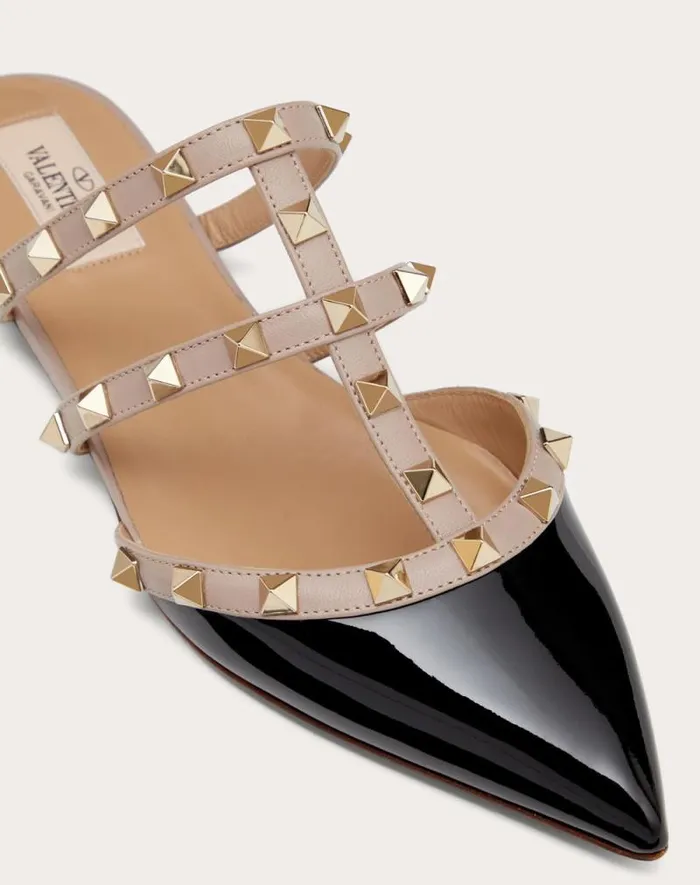 Valentino Ballerinas Woman Rockstud Patentleather Mule For Woman In Ivorypoudre Ivorypoudre