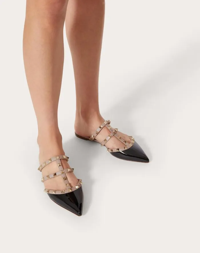 Valentino Ballerinas Woman Rockstud Patentleather Mule For Woman In Ivorypoudre Ivorypoudre