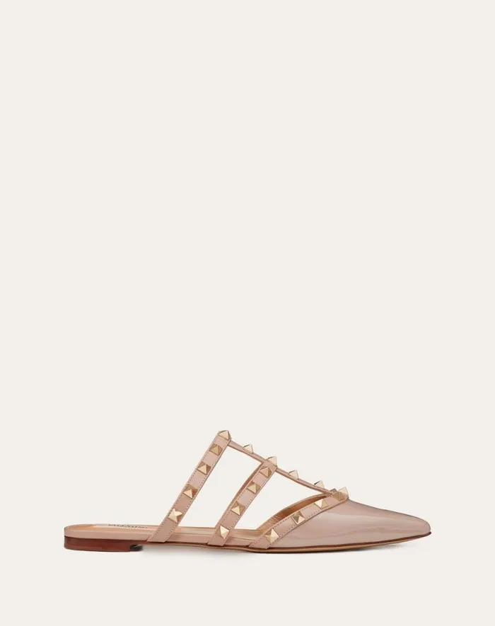 Valentino Ballerinas Woman Rockstud Patentleather Mule For Woman In Ivorypoudre Ivorypoudre