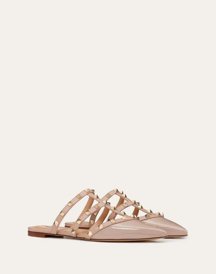 Valentino Ballerinas Woman Rockstud Patentleather Mule For Woman In Ivorypoudre Ivorypoudre