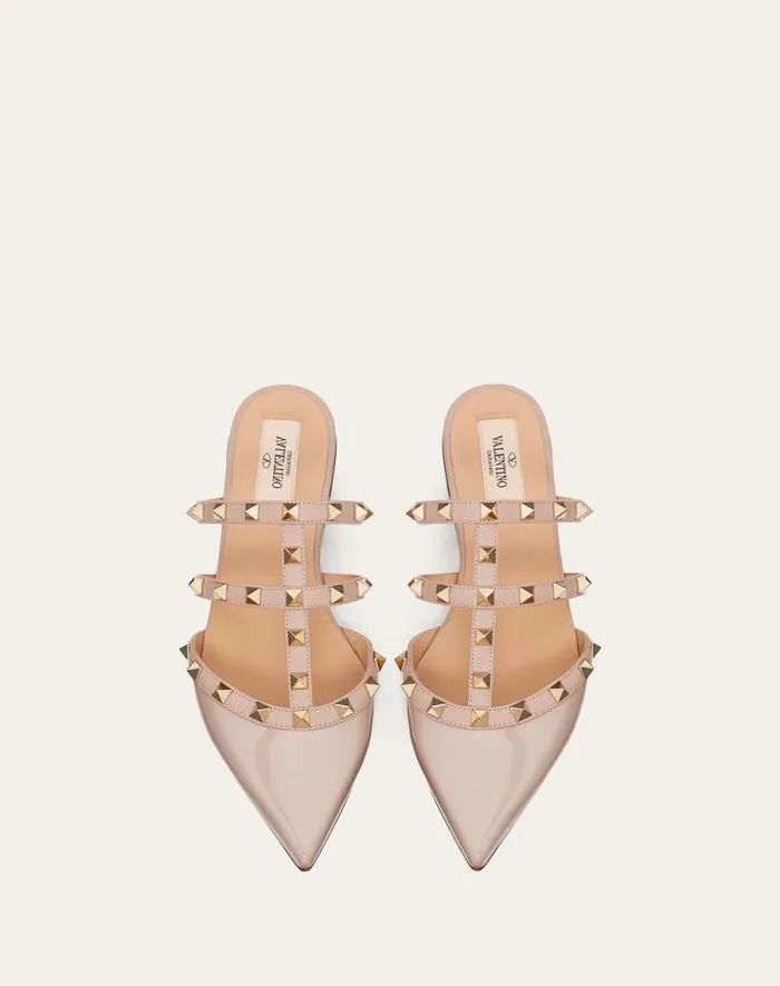 Valentino Ballerinas Woman Rockstud Patentleather Mule For Woman In Ivorypoudre Ivorypoudre