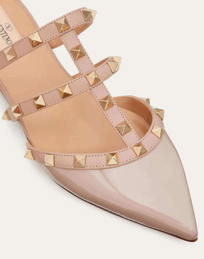 Valentino Ballerinas Woman Rockstud Patentleather Mule For Woman In Ivorypoudre Ivorypoudre