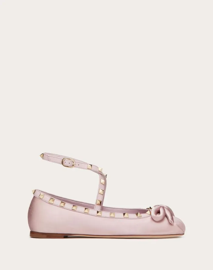 Valentino Ballerinas Woman Rockstud Satin Ballerina For Woman In Rose Cannelle Rose Cannelle Valentino Ballerinas Woman Rockstud Satin Ballerina For Woman In Rose Cannelle Rose Cannelle