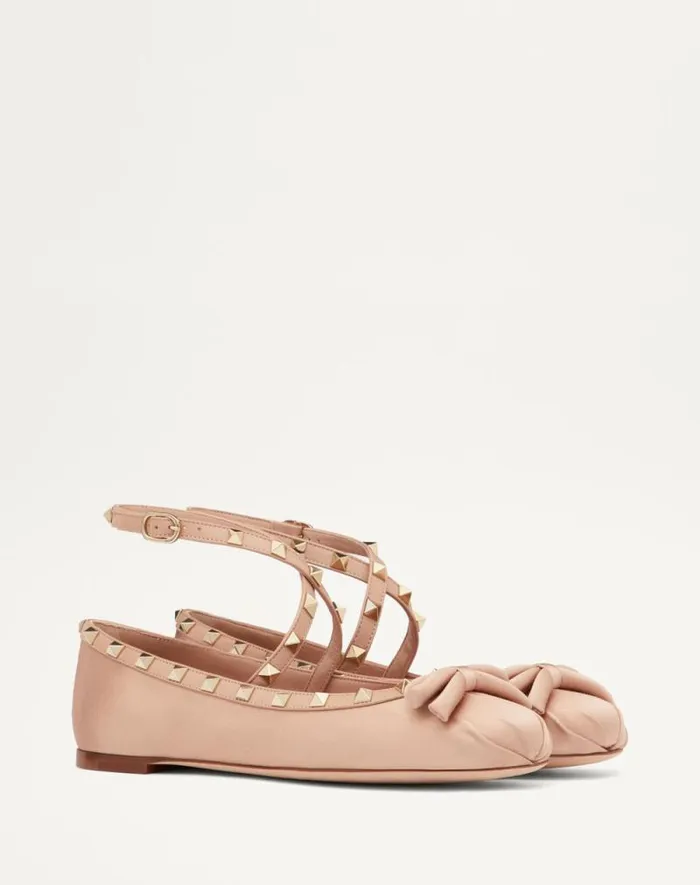 Valentino Ballerinas Woman Rockstud Satin Ballerina For Woman In Rose Cannelle Rose Cannelle Valentino Ballerinas Woman Rockstud Satin Ballerina For Woman In Rose Cannelle Rose Cannelle