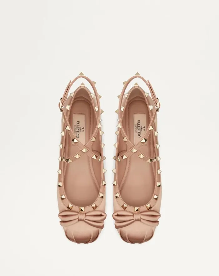 Valentino Ballerinas Woman Rockstud Satin Ballerina For Woman In Water Lilac Water Lilac Valentino Ballerinas Woman Rockstud Satin Ballerina For Woman In Water Lilac Water Lilac