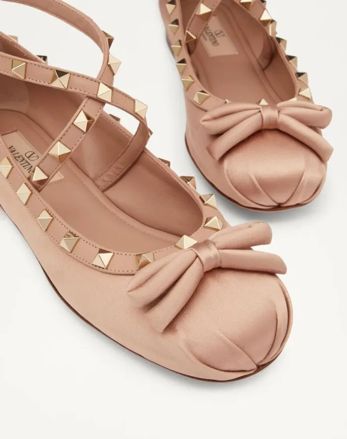 Valentino Ballerinas Woman Rockstud Satin Ballerina For Woman In Water Lilac Water Lilac Valentino Ballerinas Woman Rockstud Satin Ballerina For Woman In Water Lilac Water Lilac