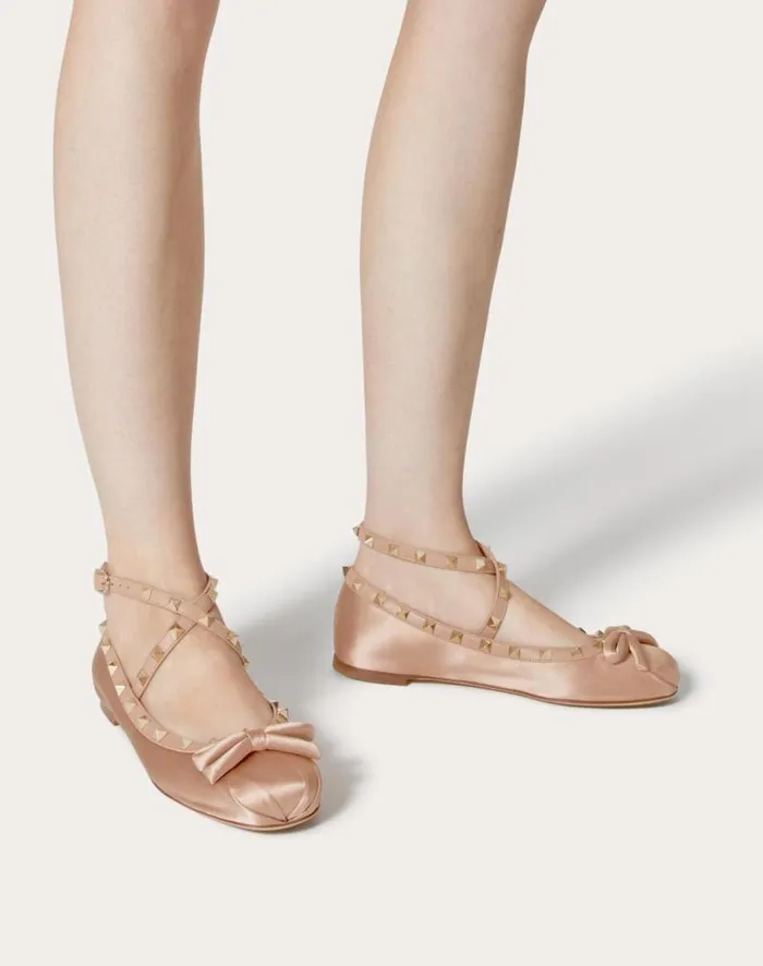 Valentino Ballerinas Woman Rockstud Satin Ballerina For Woman In Water Lilac Water Lilac Valentino Ballerinas Woman Rockstud Satin Ballerina For Woman In Water Lilac Water Lilac