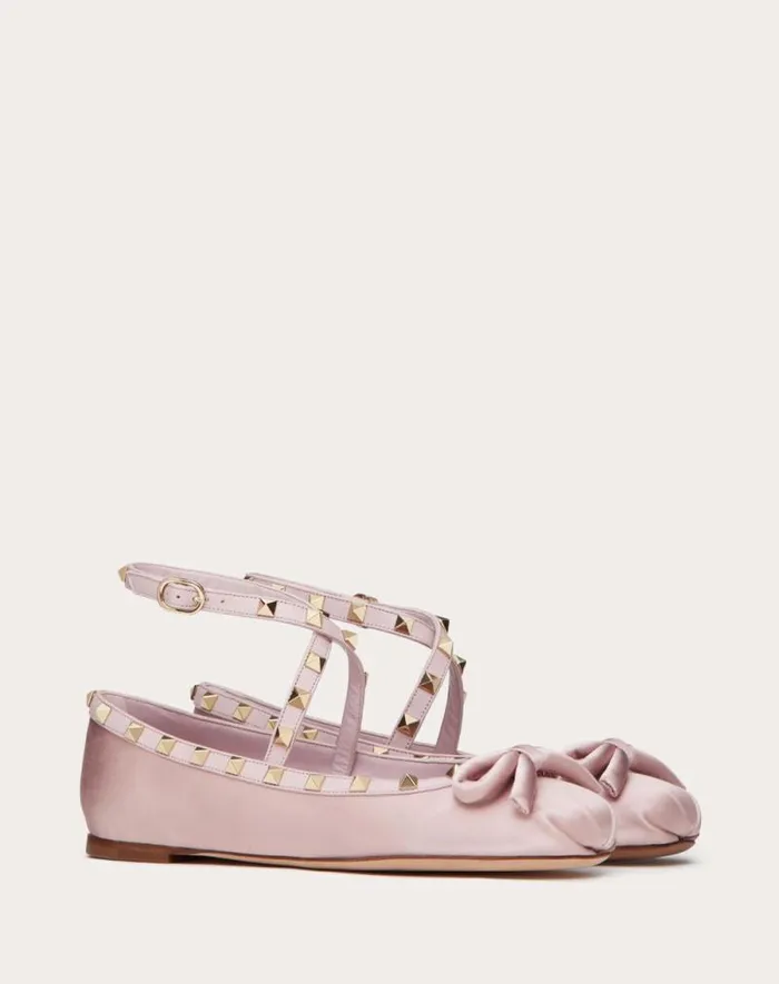 Valentino Ballerinas Woman Rockstud Satin Ballerina For Woman In Water Lilac Water Lilac Valentino Ballerinas Woman Rockstud Satin Ballerina For Woman In Water Lilac Water Lilac