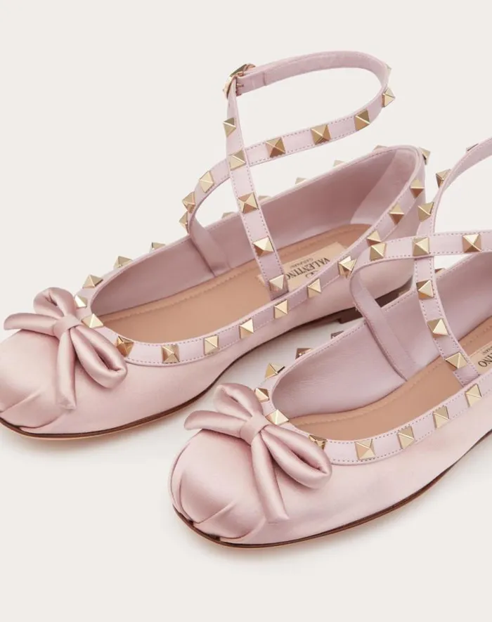 Valentino Ballerinas Woman Rockstud Satin Ballerina For Woman In Water Lilac Water Lilac Valentino Ballerinas Woman Rockstud Satin Ballerina For Woman In Water Lilac Water Lilac