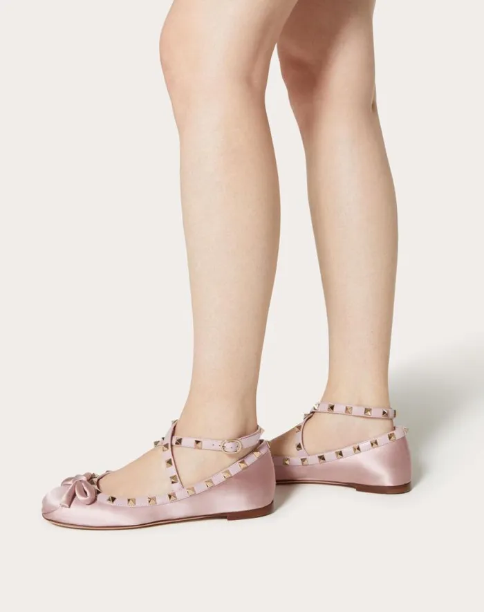 Valentino Ballerinas Woman Rockstud Satin Ballerina For Woman In Water Lilac Water Lilac Valentino Ballerinas Woman Rockstud Satin Ballerina For Woman In Water Lilac Water Lilac