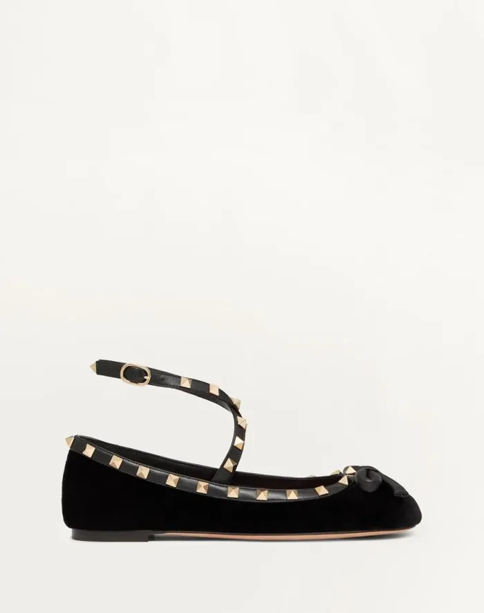 Valentino Ballerinas Woman Rockstud Velvet Ballerina For Woman In Lip Lip