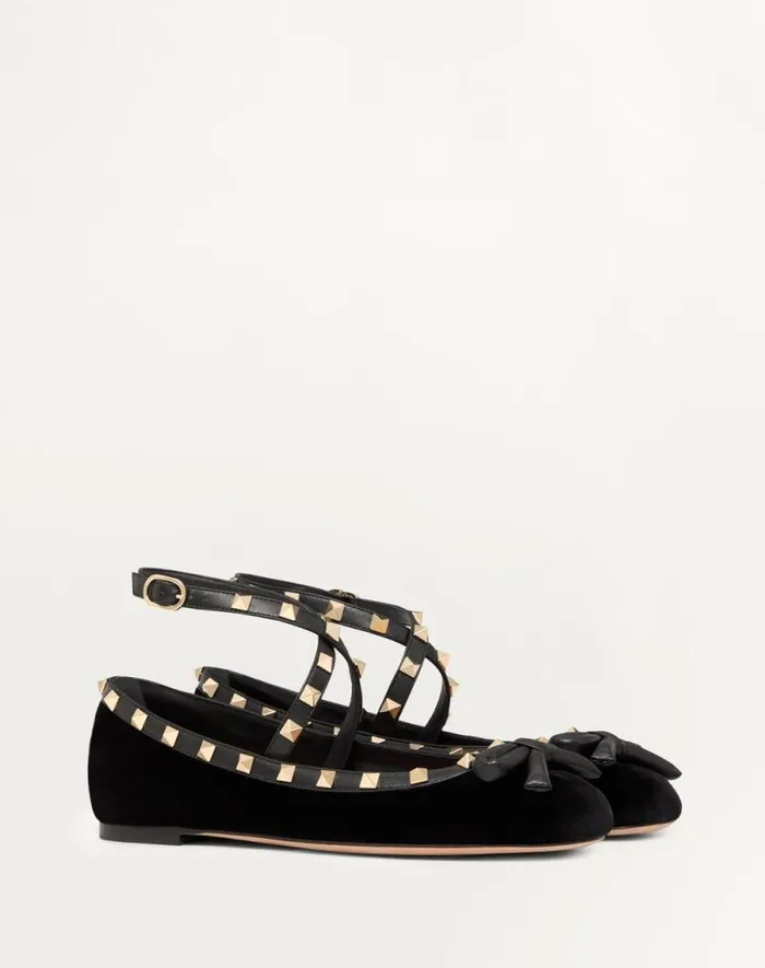Valentino Ballerinas Woman Rockstud Velvet Ballerina For Woman In Lip Lip Valentino Ballerinas Woman Rockstud Velvet Ballerina For Woman In Lip Lip