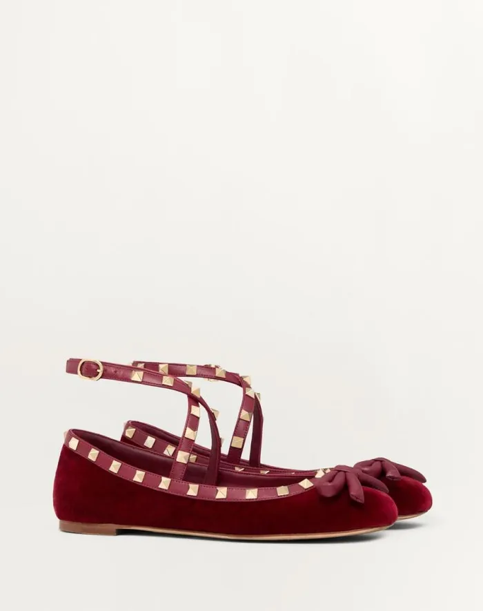 Valentino Ballerinas Woman Rockstud Velvet Ballerina For Woman In Lip Lip Valentino Ballerinas Woman Rockstud Velvet Ballerina For Woman In Lip Lip