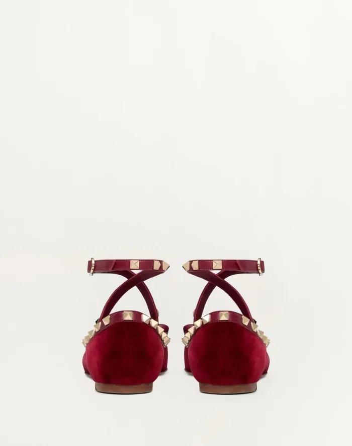 Valentino Ballerinas Woman Rockstud Velvet Ballerina For Woman In Lip Lip Valentino Ballerinas Woman Rockstud Velvet Ballerina For Woman In Lip Lip