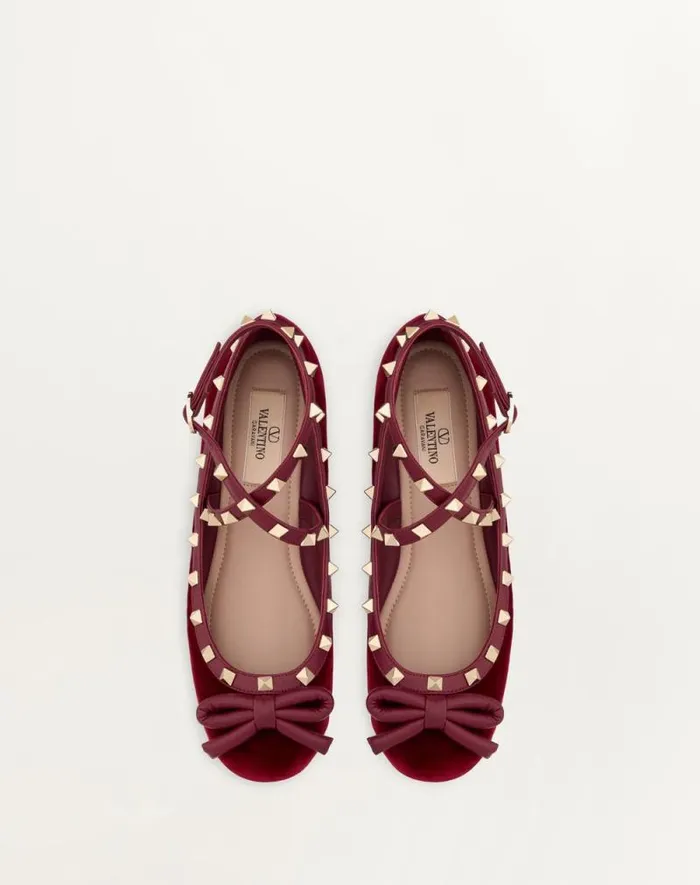 Valentino Ballerinas Woman Rockstud Velvet Ballerina For Woman In Lip Lip Valentino Ballerinas Woman Rockstud Velvet Ballerina For Woman In Lip Lip