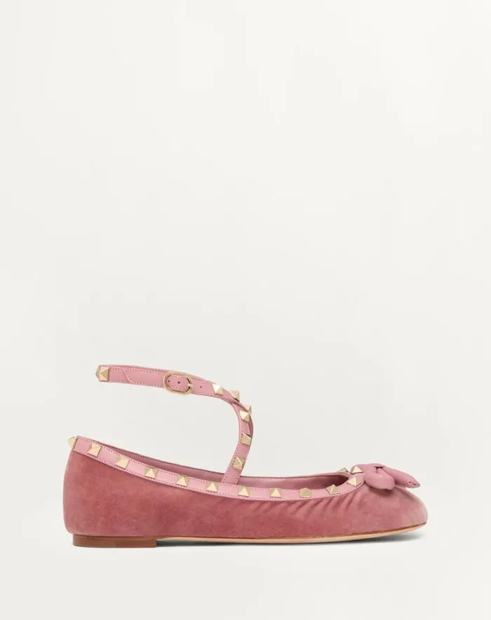 Valentino Ballerinas Woman Rockstud Velvet Ballerina For Woman In Lip Lip Valentino Ballerinas Woman Rockstud Velvet Ballerina For Woman In Lip Lip
