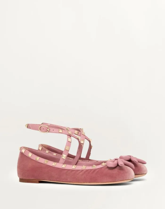 Valentino Ballerinas Woman Rockstud Velvet Ballerina For Woman In Lip Lip Valentino Ballerinas Woman Rockstud Velvet Ballerina For Woman In Lip Lip