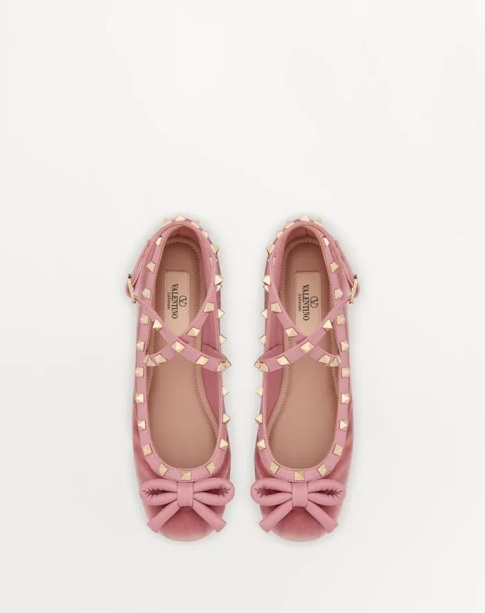 Valentino Ballerinas Woman Rockstud Velvet Ballerina For Woman In Lip Lip Valentino Ballerinas Woman Rockstud Velvet Ballerina For Woman In Lip Lip